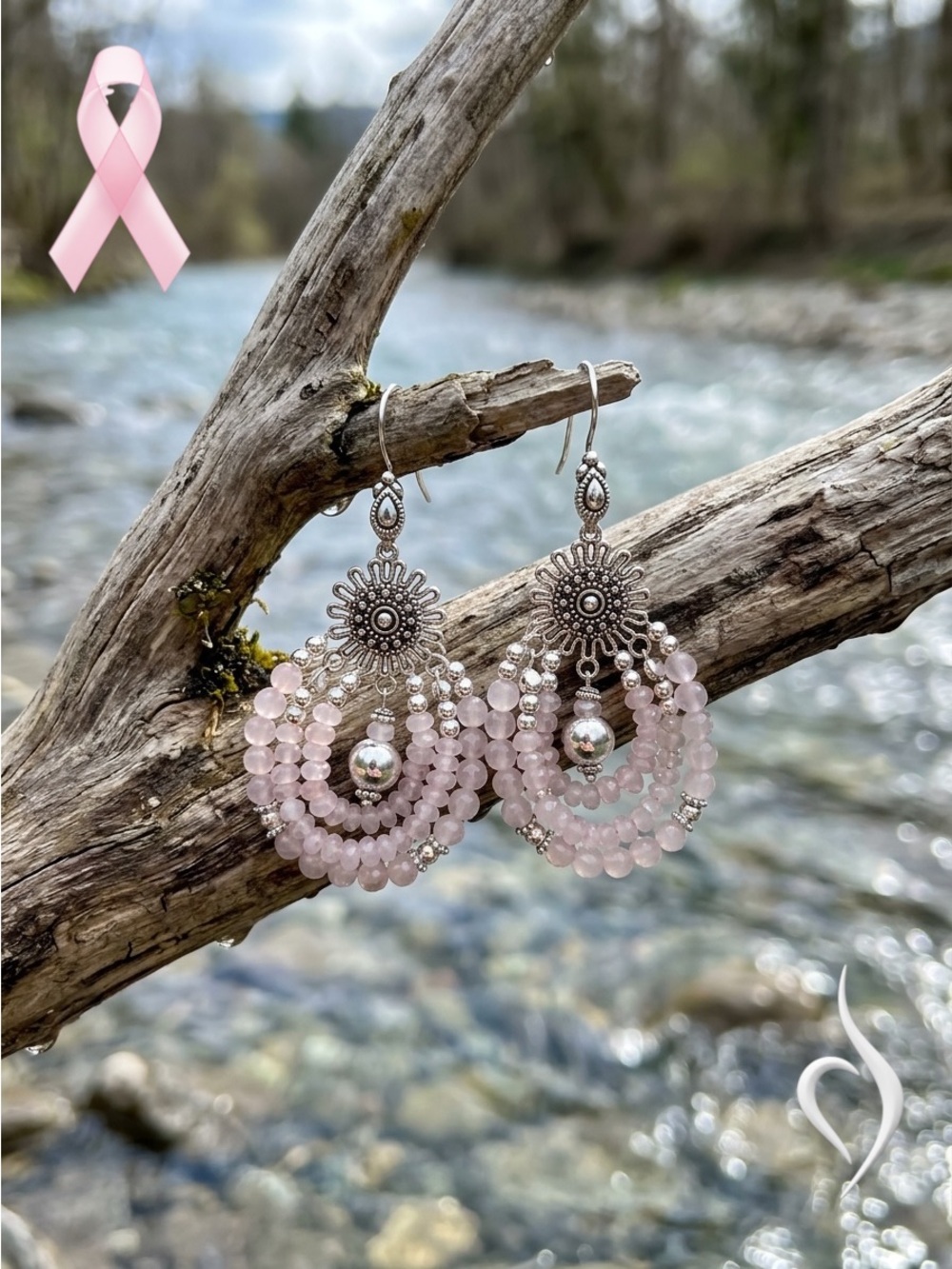 Sterling Silver & Rose Quartz Chandelier Earrings